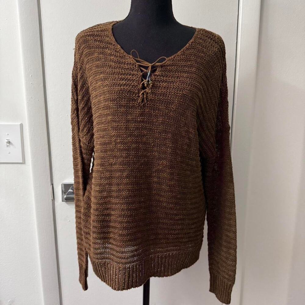 Brown sweater with lace up detail